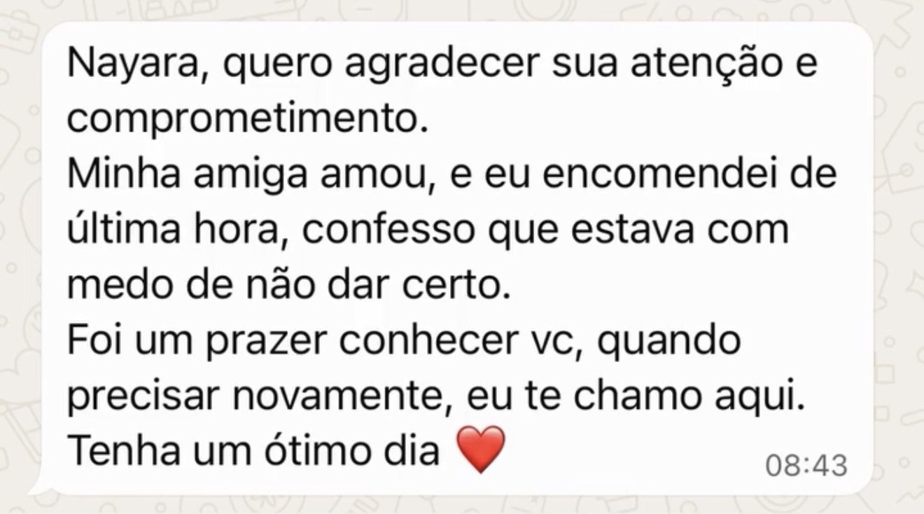 Print de agradecimento de cliente da Aflorar